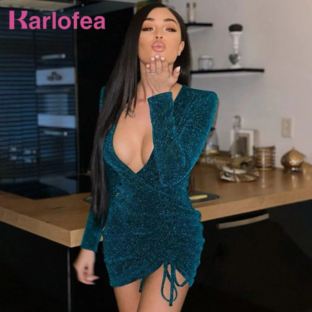 Karlofea Lady Glitter Sparking Nightclub Wear Sexy Deep V Neck Long Sleeve Party Dresses Chic Side Drawstring Ruched Wrap Dress
Karlofea Lady Glitter Sparking Nightclub Wear Sexy Deep V Neck Long Sleeve Party Dresses Chic Side Drawstring Ruched Wrap Dress