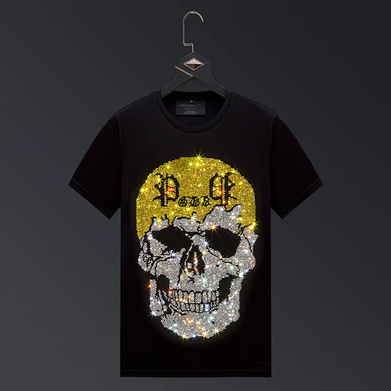 2021 Rhinestones Skull T Shirts Men Short Sleeve Fashion Clothing Streetwear O Neck Modal Cotton T-shirts Calaveras Camiseta
2021 Rhinestones Skull T Shirts Men Short Sleeve Fashion Clothing Streetwear O Neck Modal Cotton T-shirts Calaveras Camiseta