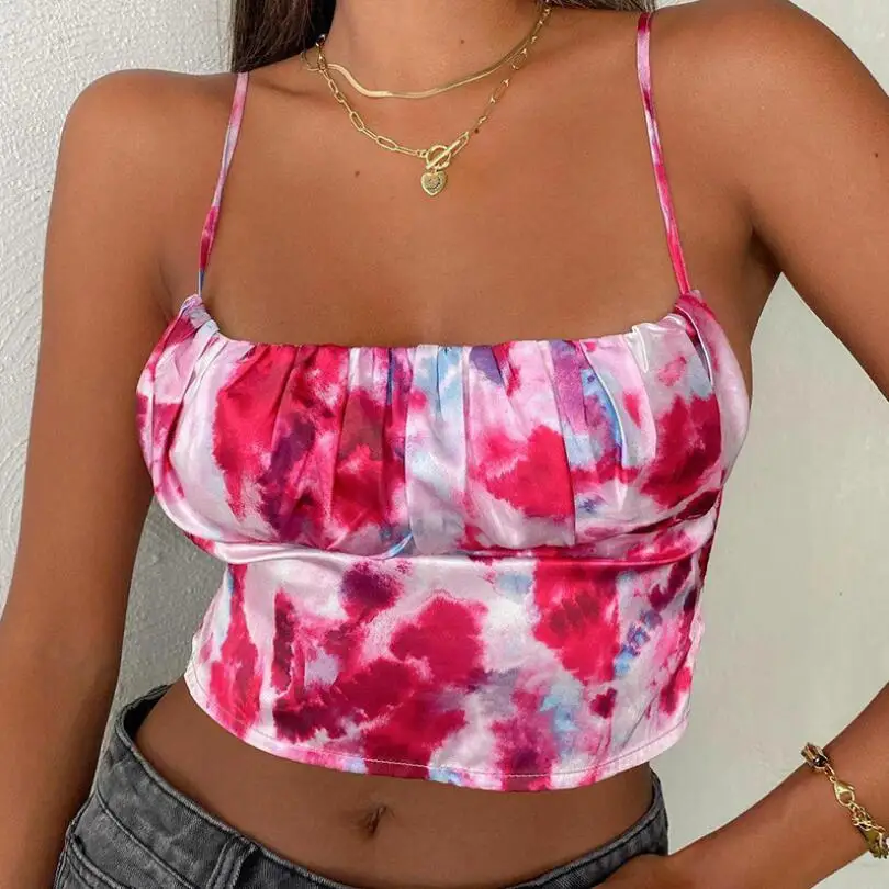 Tie Dye Print Women Satin Strap Camis Crop Top Lace Up Bandage Backless Bodycon Sexy Streetwear Club Bra 2021 Tank Tops p43
Tie Dye Print Women Satin Strap Camis Crop Top Lace Up Bandage Backless Bodycon Sexy Streetwear Club Bra 2021 Tank Tops p43
