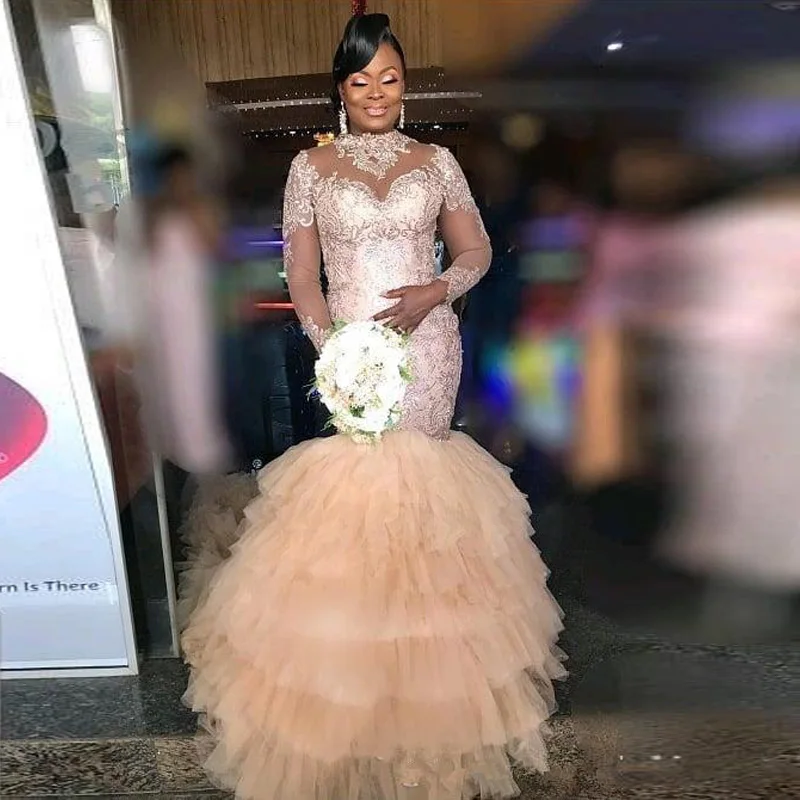 Lace Mermaid Wedding Dresses With Full Sleeves Plus Size Ruffles Train Bridal Party Gowns For African Vestidos De Novia
Lace Mermaid Wedding Dresses With Full Sleeves Plus Size Ruffles Train Bridal Party Gowns For African Vestidos De Novia