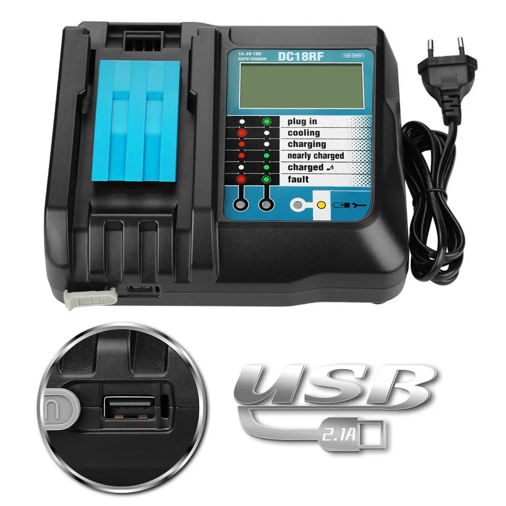 MAK-CH07 Makita 14.4B-18B lithium battery digital display charger DC18RF with screen 14.4V-18V 3.5A with USB 2.1A
MAK-CH07 Makita 14.4B-18B lithium battery digital display charger DC18RF with screen 14.4V-18V 3.5A with USB 2.1A