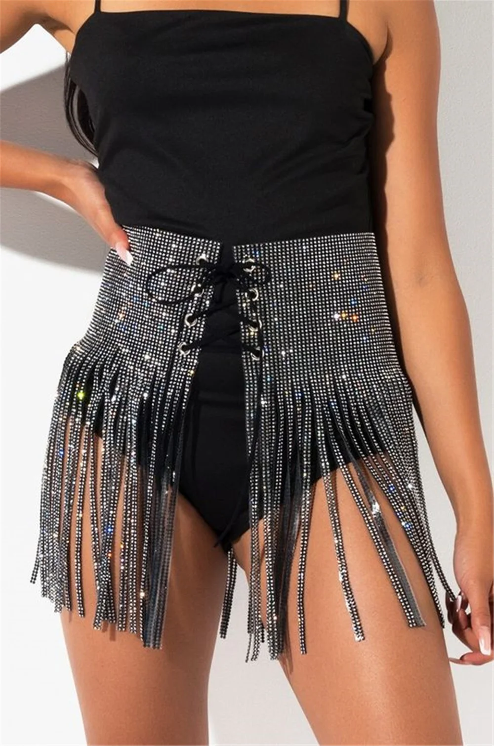 SRUBY Sexy metal rhinestone summer skirt female beach high waist fringed fringed short mini skirt sequined club party dress
SRUBY Sexy metal rhinestone summer skirt female beach high waist fringed fringed short mini skirt sequined club party dress