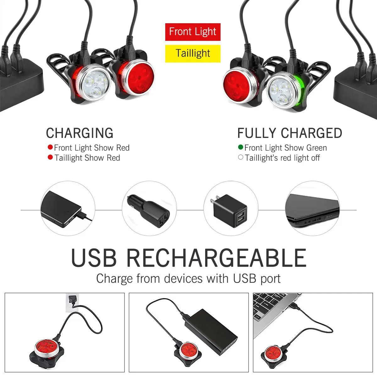 USB Rechargeable Bike Light Bicycle Flashlight Set 4 Modes IPX4 Waterproof Taillight Headligjt Front and Back Bike Accessories
USB Rechargeable Bike Light Bicycle Flashlight Set 4 Modes IPX4 Waterproof Taillight Headligjt Front and Back Bike Accessories