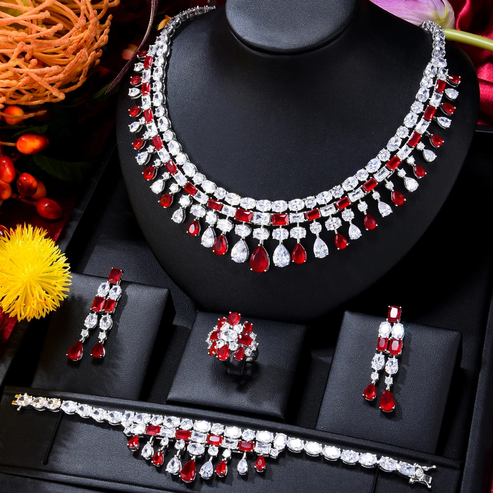 

GODKI Блестящий Модный дизайн 4 шт. красный роскошный Африканский женский свадебный Дубайский свадебный набор ювелирных изделий индийский 2021