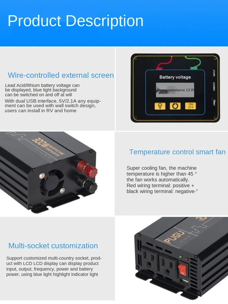 300W Solar Panel Smart LCD Car Solar Inverter Generator AC 12V To 220V Dual USB Socket Corrected Sine Wave Inverter Power Supply
300W Solar Panel Smart LCD Car Solar Inverter Generator AC 12V To 220V Dual USB Socket Corrected Sine Wave Inverter Power Supply