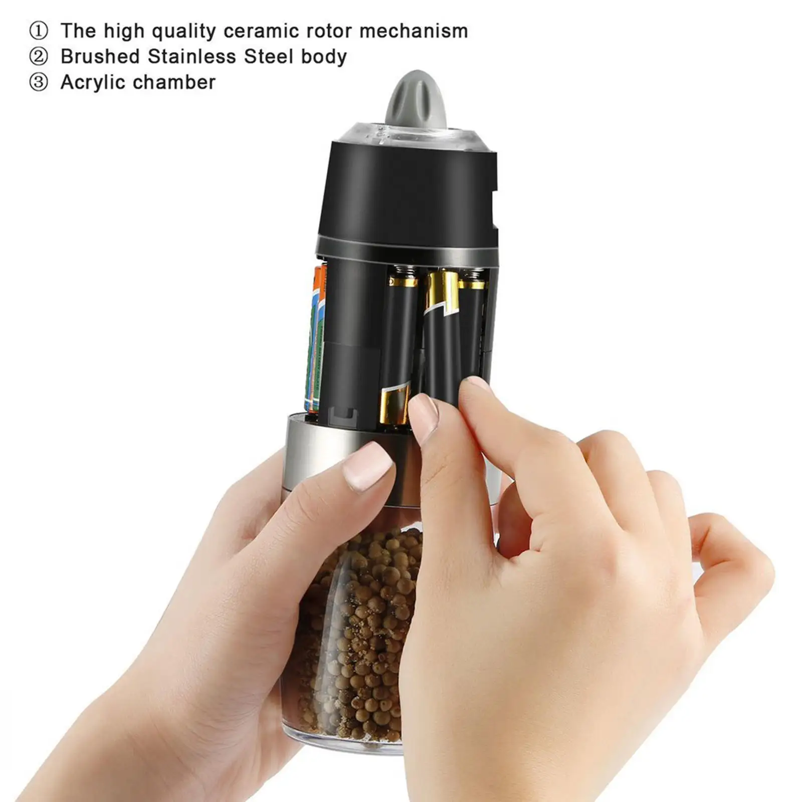 2x Automatic Pepper Grinder Adjustable Coarseness Herb Spice Mill Salt and Pepper Mill for Dried Herbs Pepper
2x Automatic Pepper Grinder Adjustable Coarseness Herb Spice Mill Salt and Pepper Mill for Dried Herbs Pepper