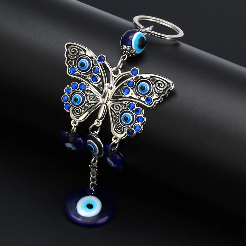 Винтажный брелок с голубым кристаллом и бабочкой для женщин девушек амулет