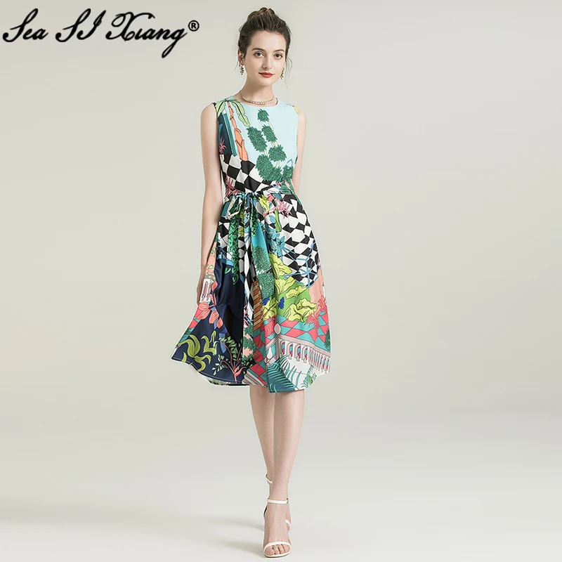 Seasixiang Fashion Designer Summer Dress Women Lace Up O-Neck Sleeveless Floral Print Vacation Dresses
Seasixiang Fashion Designer Summer Dress Women Lace Up O-Neck Sleeveless Floral Print Vacation Dresses