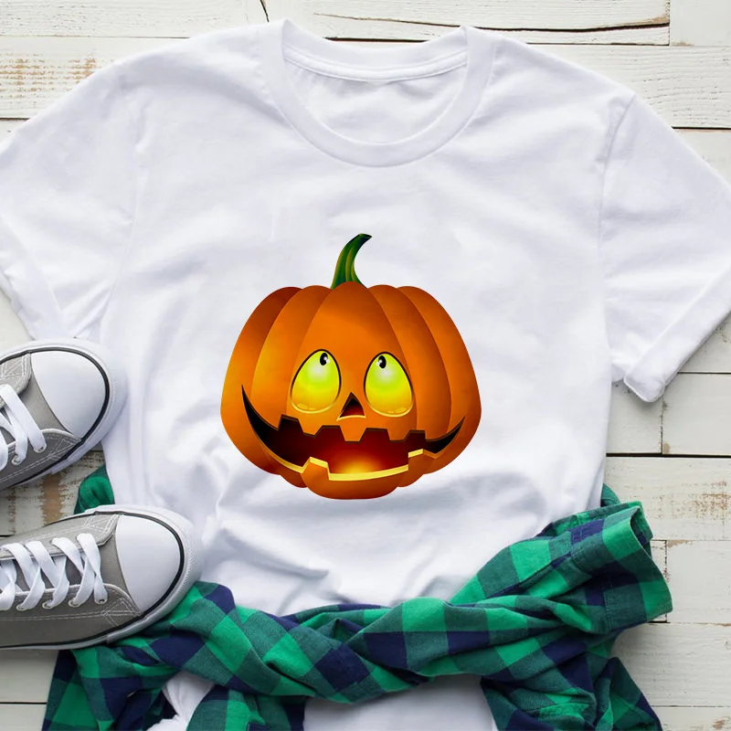 Новинка 2019 футболка с принтом тыквы на Хэллоуин женская модная Harajuku коротким