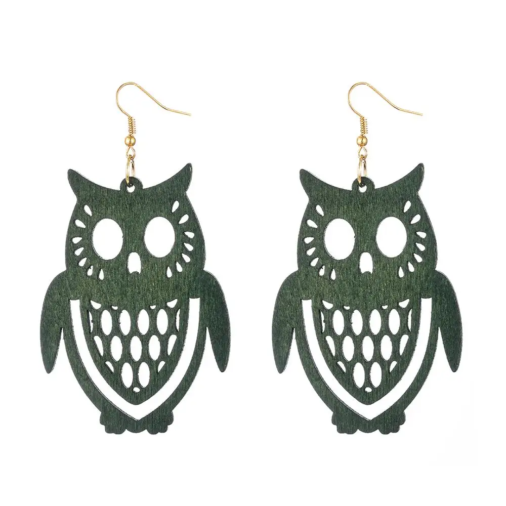 YULUCH Ethnic Owl Pattern Big Dangle Earrings Fashion Jewelry 2019 Red Hollow Natural Wooden Animal Birds Long | Украшения и
