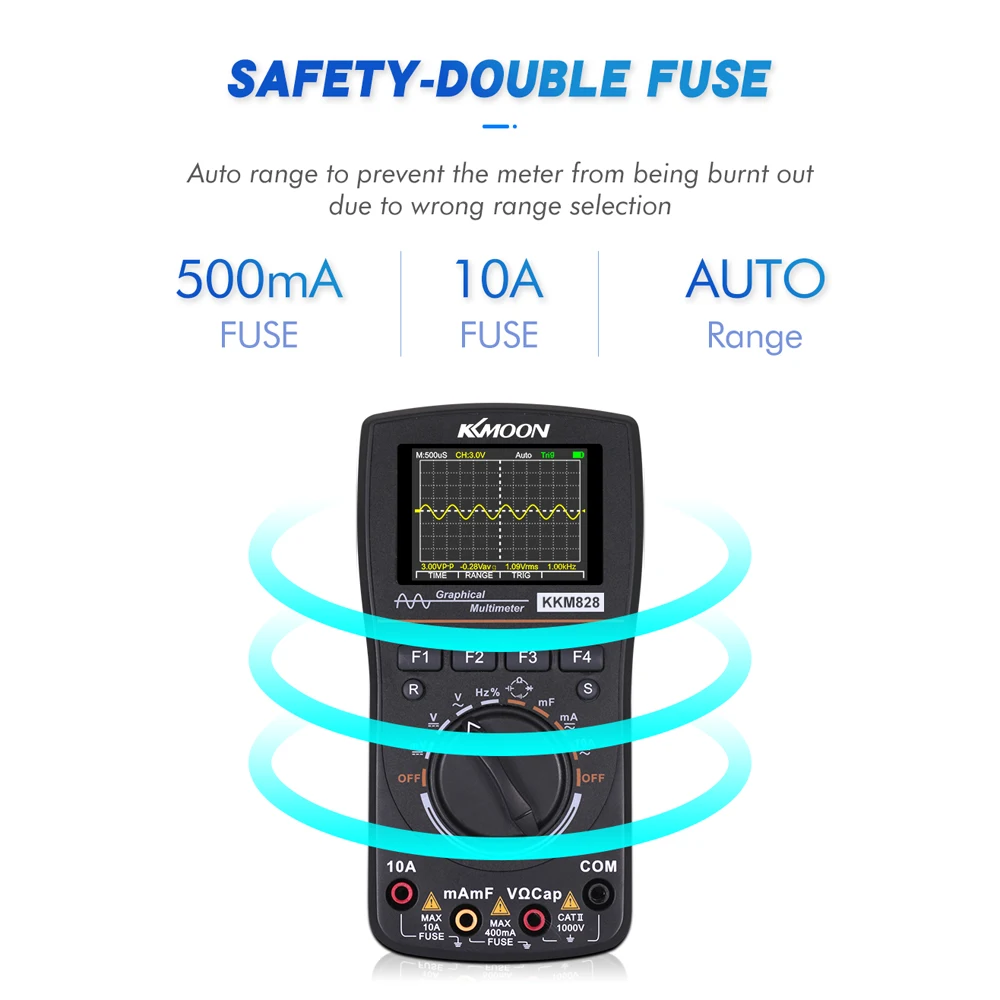 KKMOON KKM828 2 in 1 HD Intelligent Graphical Digital Oscilloscope Multimeter 1MHz Bandwidth 2.5Msps Sampling Rate Osciloscopio
KKMOON KKM828 2 in 1 HD Intelligent Graphical Digital Oscilloscope Multimeter 1MHz Bandwidth 2.5Msps Sampling Rate Osciloscopio