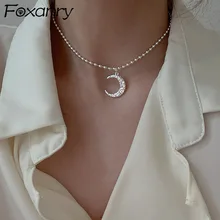 FOXANRY Silver Color String of Beads Necklace Fashion Punk Vintage Couples Irregular Texture Moon Party Jewelry for Women