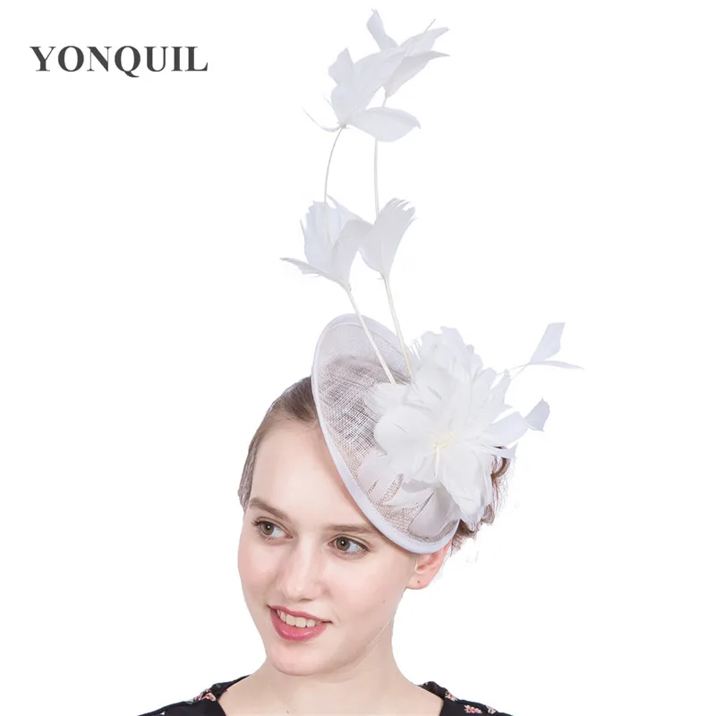 

Sinamay Feather Flower Fascinators Hats For Bride Women Cocktail Holiday Occasion Headpiece New Year Gifts Headbands SYF219