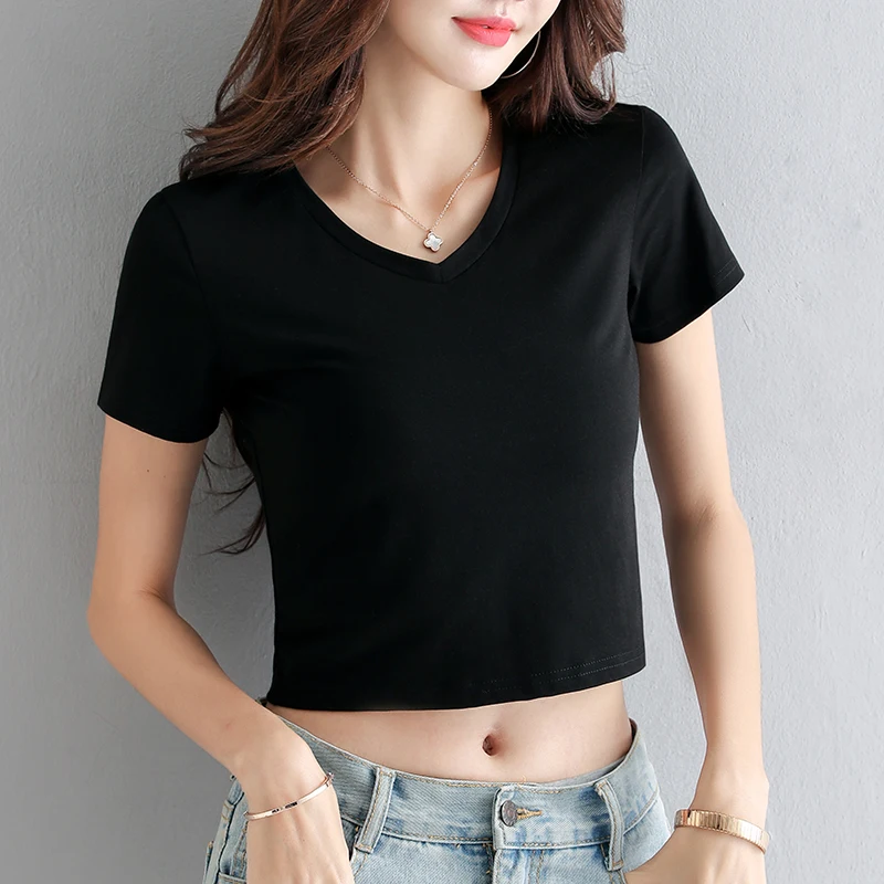 Navel exposed short sleeve women's T-shirt V-neck short summer sports white top with navel leakage high waist V-neck tight
Navel exposed short sleeve women's T-shirt V-neck short summer sports white top with navel leakage high waist V-neck tight