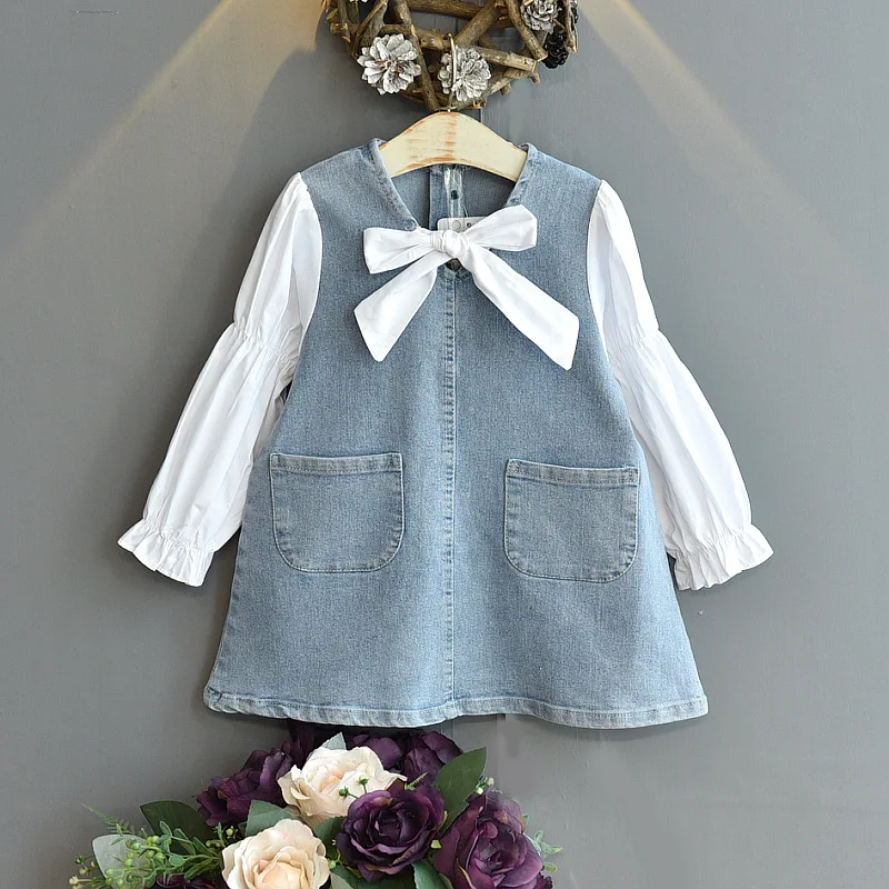Autumn Fashion Girl Dress Korean Shirt Denim Stitching Loose Bowknot Dress Kids Clothes Girls Toddler Holiday Clothing Vestidos
Autumn Fashion Girl Dress Korean Shirt Denim Stitching Loose Bowknot Dress Kids Clothes Girls Toddler Holiday Clothing Vestidos