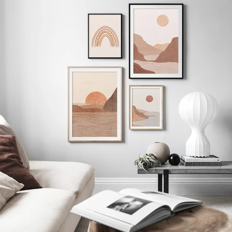 

Sun Rainbow Mountain Abstract Landscape Canvas Print Painting Boho Poster Mid Century Wall Art Pictures Living Room Home Decor