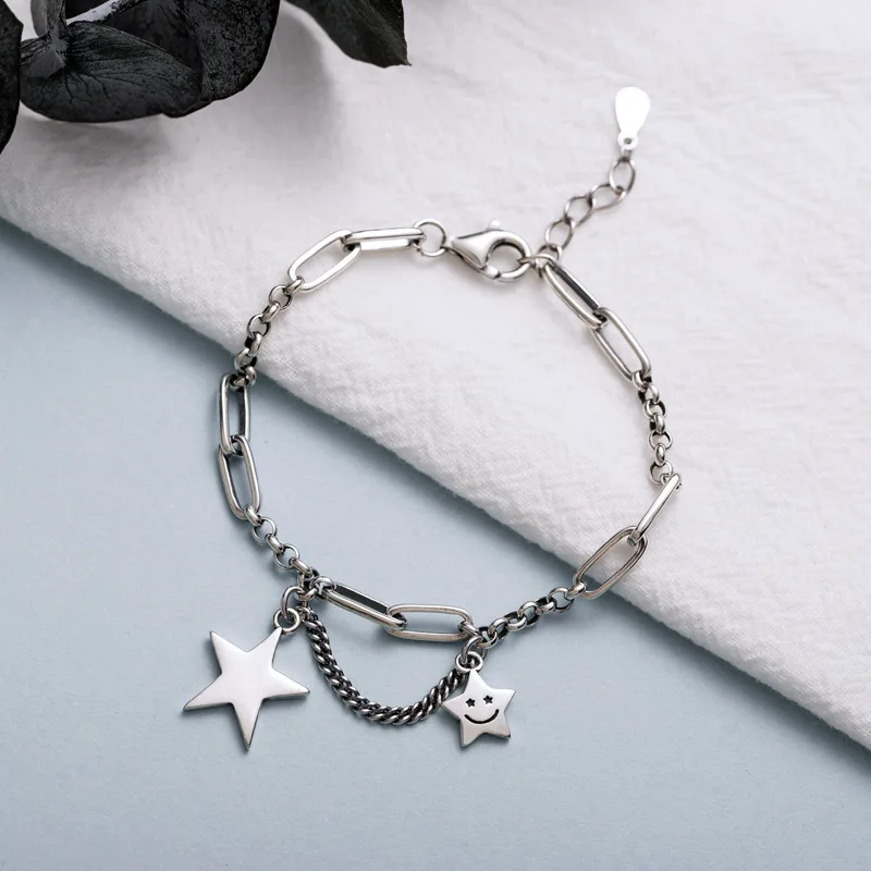 S925 Sterling Silver Bracelet for Women Retro Geometric Bracelet Expression Star Simple Student Bracelet Jewelry Wholesale
S925 Sterling Silver Bracelet for Women Retro Geometric Bracelet Expression Star Simple Student Bracelet Jewelry Wholesale