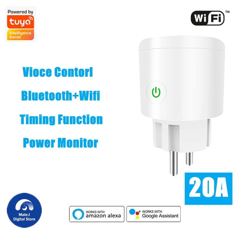 MJS 20A Tuya Smart Plug Wifi/Bluetooth-Compatible Wireless Outlet Socket Timing Function Power Monitor With Alexa Google Home
MJS 20A Tuya Smart Plug Wifi/Bluetooth-Compatible Wireless Outlet Socket Timing Function Power Monitor With Alexa Google Home