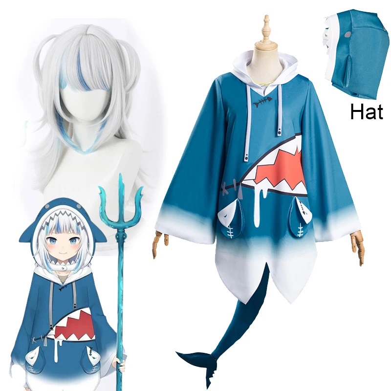 2020 VTuber Hololive Gawr Gura Costume Shark Suit Gawr Gura Cosplay Wig and Hoodies+Hat+Tail Woman Kawaii Shark Costumes 
2020 VTuber Hololive Gawr Gura Costume Shark Suit Gawr Gura Cosplay Wig and Hoodies+Hat+Tail Woman Kawaii Shark Costumes