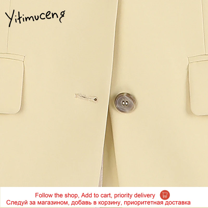 Yitimuceng Womens Blazer Solid White Yellow Loose Coats Office Lady Jacket Fall Winter Single Breasted 2021 Spring Fashion New