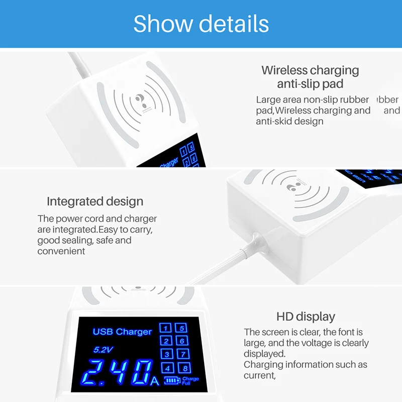 8-port Fast Charge Charger 2.4A High Current Broadband Voltage with High-definition Digital Display Power Adapter SGA998
8-port Fast Charge Charger 2.4A High Current Broadband Voltage with High-definition Digital Display Power Adapter SGA998