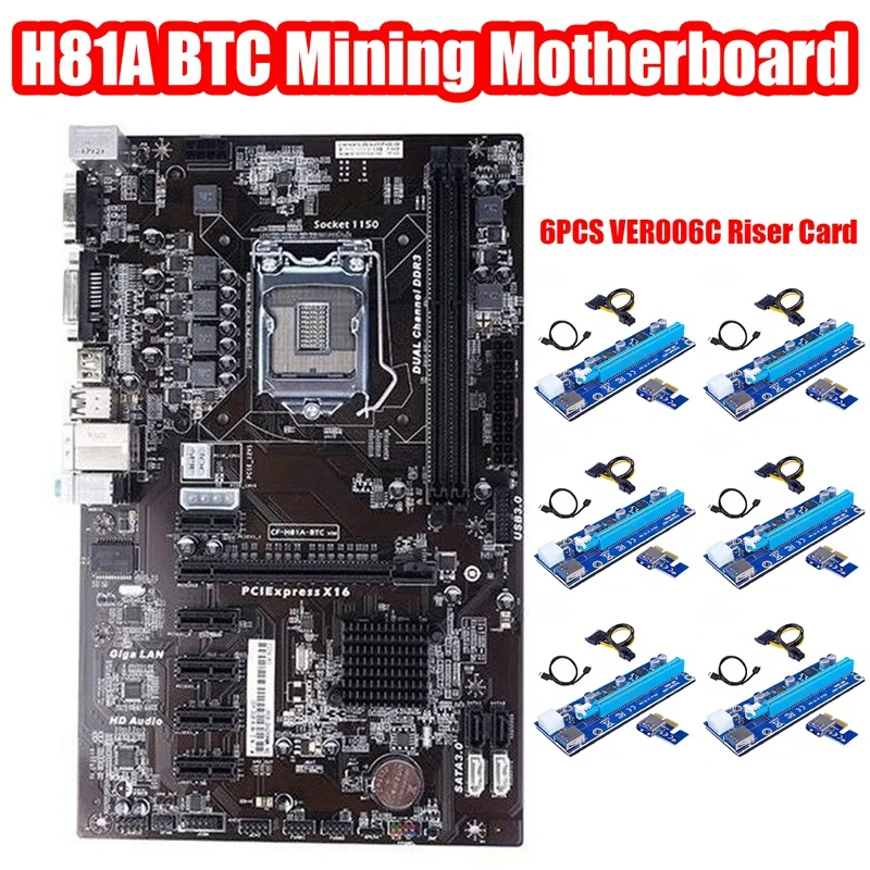 H81A BTC Mining Motherboard+6XVER006C Riser Card LGA1150 DDR3 RAM Slot 6 PCIE Graphics Card Slot H81 Pro ETH Motherboard
H81A BTC Mining Motherboard+6XVER006C Riser Card LGA1150 DDR3 RAM Slot 6 PCIE Graphics Card Slot H81 Pro ETH Motherboard