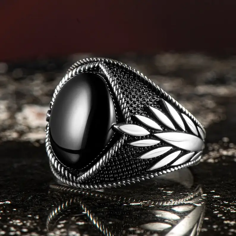 Men Silver Ring with Dished Oval Black Onyx Stone and Spike Motif, Gifts For Her, Gifts For Boyfriend, 925 Sterling Silver
Men Silver Ring with Dished Oval Black Onyx Stone and Spike Motif, Gifts For Her, Gifts For Boyfriend, 925 Sterling Silver