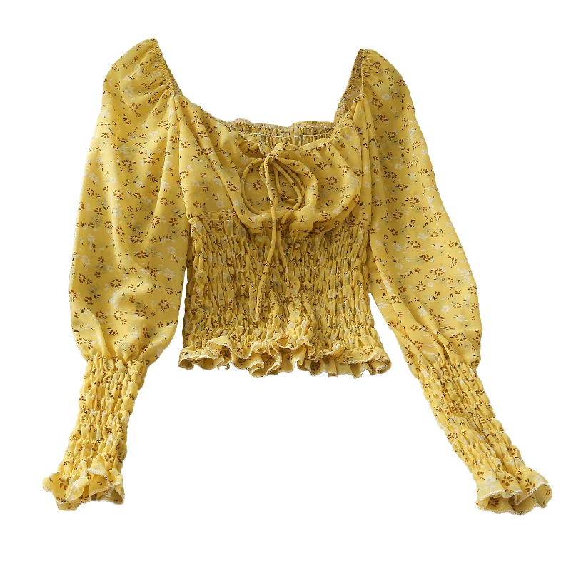 Spring and summer 2020 off shoulder square neck lace up thin long sleeve blouse for women
Spring and summer 2020 off shoulder square neck lace up thin long sleeve blouse for women