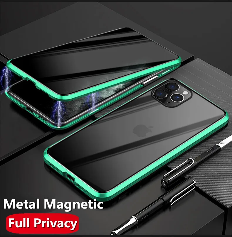 Металлический магнитный двухсторонний чехол из закаленного стекла для iphone 11 Pro Max