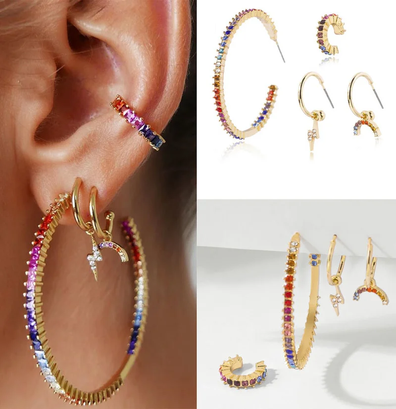 4Pcs/Set Trendy Sparkling Rainbow AAA Baguette CZ Cubic Zirconia Rhinestone Crystal Circle Hoop Earrings Set for Women Bridal
4Pcs/Set Trendy Sparkling Rainbow AAA Baguette CZ Cubic Zirconia Rhinestone Crystal Circle Hoop Earrings Set for Women Bridal