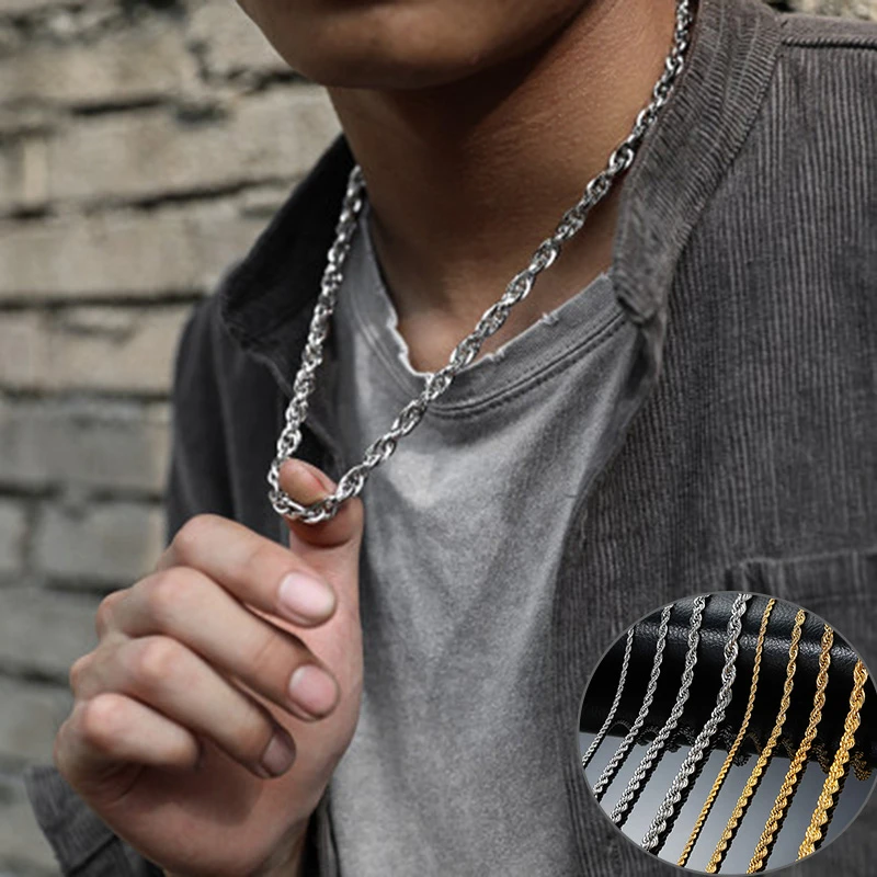 LETAPI New Gold Silver Color Stainless Steel Rope Chain Gold Necklace Statement Punk Vintage Twisted Necklace for Women Men
LETAPI New Gold Silver Color Stainless Steel Rope Chain Gold Necklace Statement Punk Vintage Twisted Necklace for Women Men