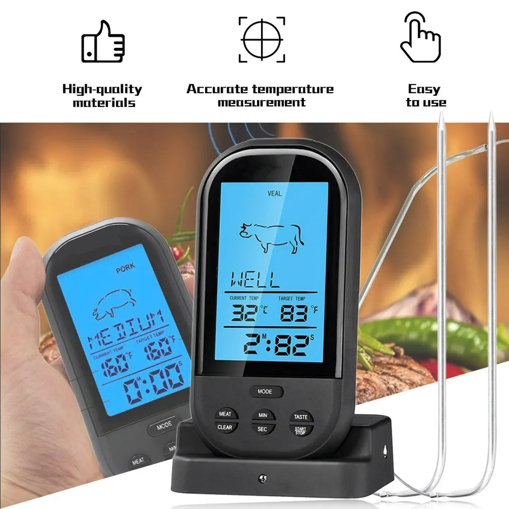 2021 Black Wireless Digital LCD Display BBQ Thermometer Kitchen Barbecue Digital Probe Meat Thermometer BBQ Temperature Tool
2021 Black Wireless Digital LCD Display BBQ Thermometer Kitchen Barbecue Digital Probe Meat Thermometer BBQ Temperature Tool