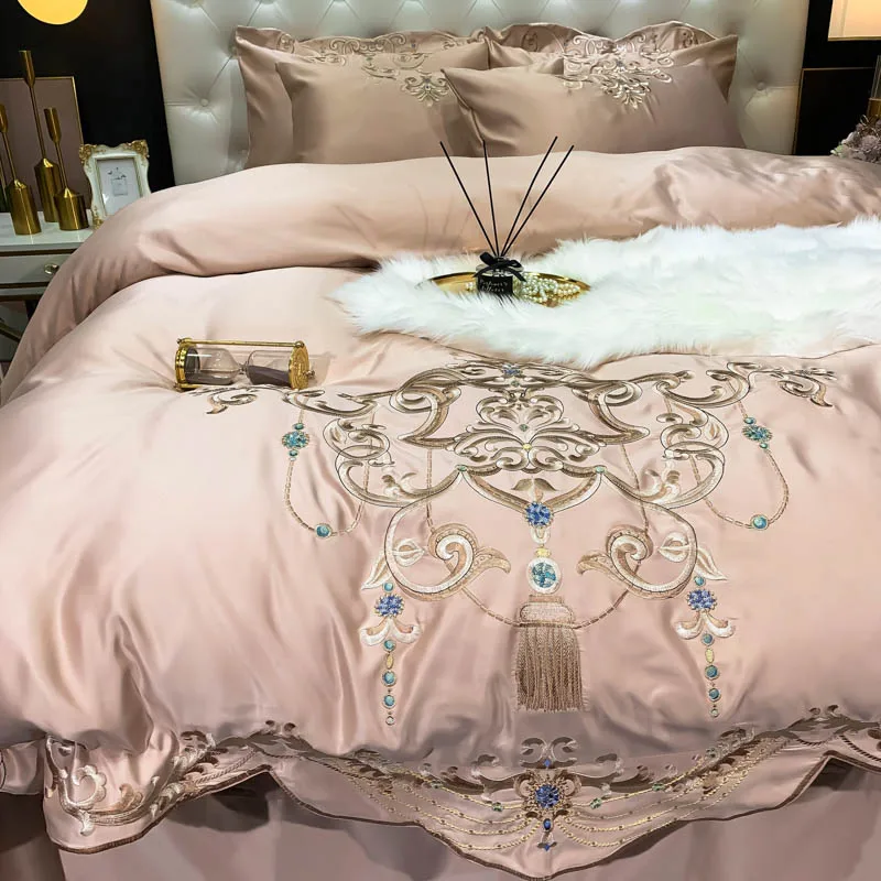 Luxury Champagne Smooth Silk Cotton Gold Embroidery Bedding Set Queen King Duvet Cover Fitted Bed Sheet Pillowcases Home Textile
Luxury Champagne Smooth Silk Cotton Gold Embroidery Bedding Set Queen King Duvet Cover Fitted Bed Sheet Pillowcases Home Textile