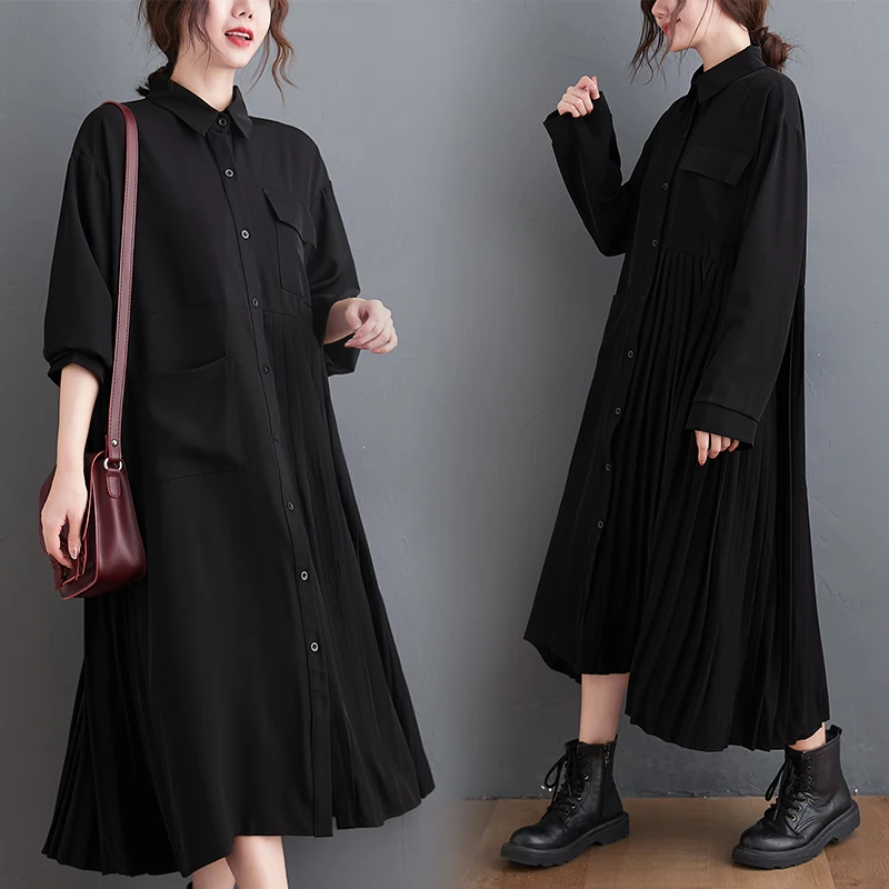 COIGARSAM Shirt Womens Tops Autumn 2021 Office Lady Brief Long Sleeve Solid Loose Pleated Single Breasted Black Women Shirts
COIGARSAM Shirt Womens Tops Autumn 2021 Office Lady Brief Long Sleeve Solid Loose Pleated Single Breasted Black Women Shirts