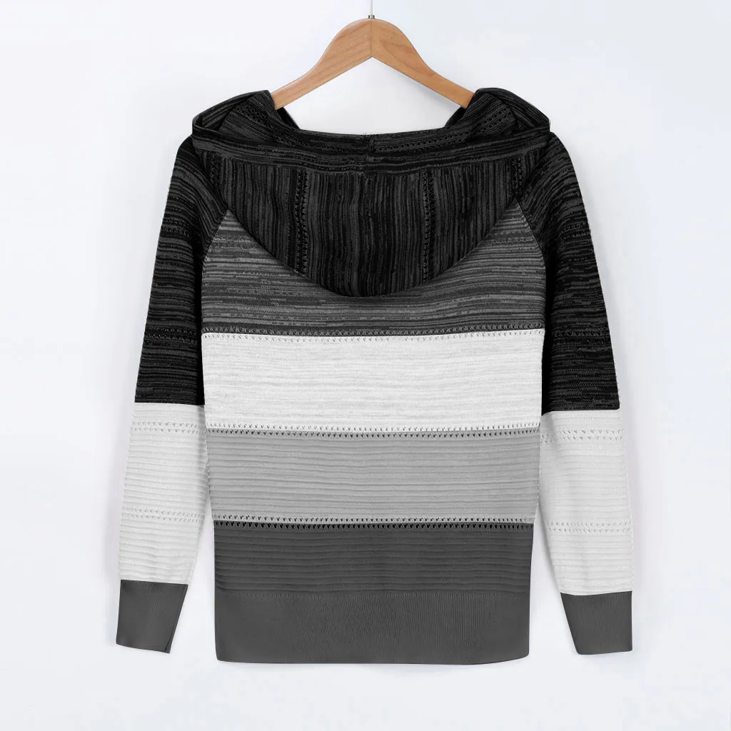 Autumn Women Patchwork Hooded Sweater Long Sleeve V-neck Knitted Sweater Casual Striped Pullover Jumpers 2021 New Female Hoodies
Autumn Women Patchwork Hooded Sweater Long Sleeve V-neck Knitted Sweater Casual Striped Pullover Jumpers 2021 New Female Hoodies
