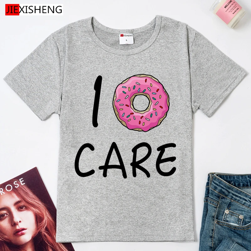 Женская футболка с коротким рукавом и круглым вырезом|couple top|women t-shirti donut care |