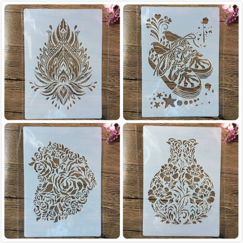 Трафареты для рисования, 4 шт., A4, 29 см, ваза, сердце, мандала, сделай сам, раскраска для скрапбукинга, тиснильный альбом
Трафареты для рисования, 4 шт., A4, 29 см, ваза, сердце, мандала, сделай сам, раскраска для скрапбукинга, тиснильный альбом