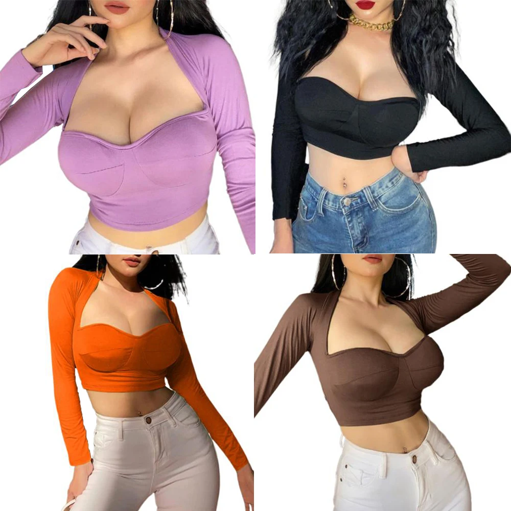 Women T-shirts Sexy and Club Fashion Female T-shirt Long Sleeve Square Neck Solid Color Lady Tshirt Autumn Summer Basic Tees 
Women T-shirts Sexy and Club Fashion Female T-shirt Long Sleeve Square Neck Solid Color Lady Tshirt Autumn Summer Basic Tees