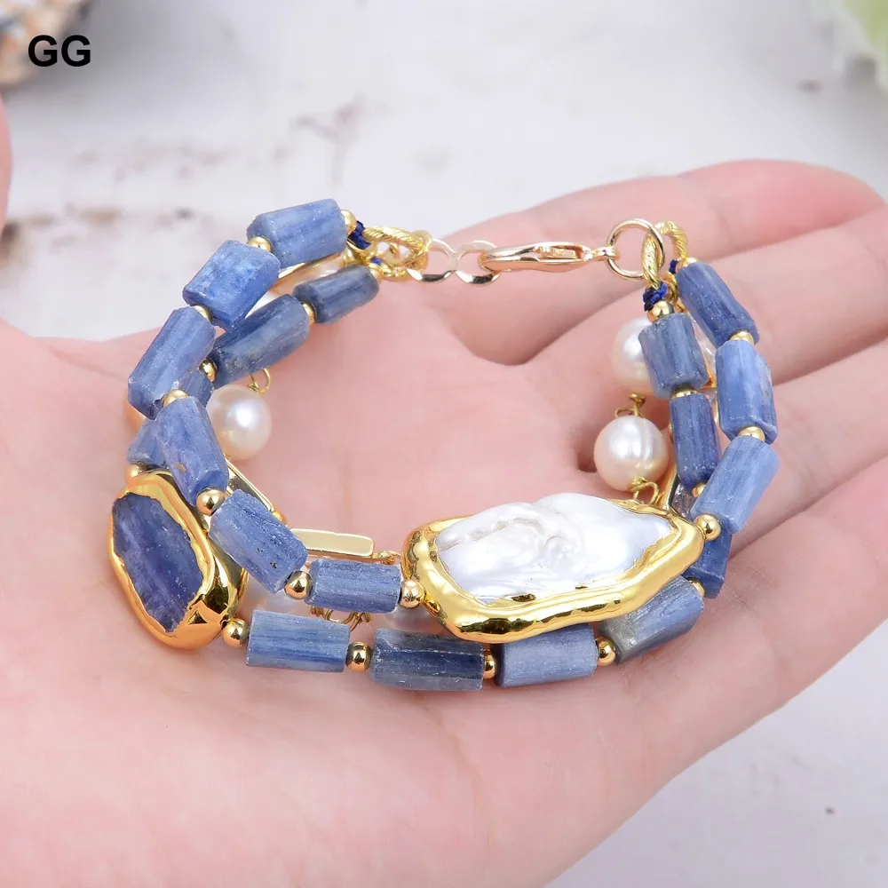 GuaiGuai Jewelry 4 Rows Natural White Pearl Blue Natural Kyanite Cz Golden Plated Chain Bracelet
GuaiGuai Jewelry 4 Rows Natural White Pearl Blue Natural Kyanite Cz Golden Plated Chain Bracelet