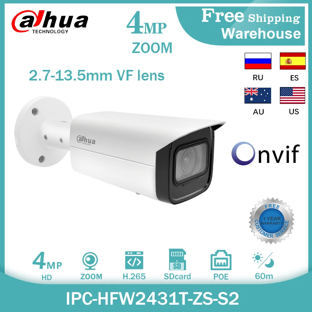 IP-камера Dahu, 4 МП, POE, IPC-HFW2431T-ZS-S2, 2,7-13,5 мм, с 5-кратным зумом, H265, ИК, 60 м, IP67
IP-камера Dahu, 4 МП, POE, IPC-HFW2431T-ZS-S2, 2,7-13,5 мм, с 5-кратным зумом, H265, ИК, 60 м, IP67
