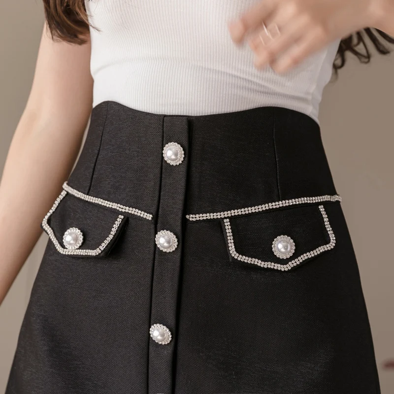Korean Fashion Diamonds Mini Skirt Female High Waist Package Hip Short Skirts for Women Single Breasted Fake Pockets Faldas Saia 
Korean Fashion Diamonds Mini Skirt Female High Waist Package Hip Short Skirts for Women Single Breasted Fake Pockets Faldas Saia