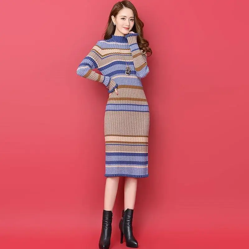 Fall Winter Vintage Womens Female Turtleneck Patchwork Ruffles Knitted Sweater Dress , Autumn Woman Slim Pencil Long Dresses
Fall Winter Vintage Womens Female Turtleneck Patchwork Ruffles Knitted Sweater Dress , Autumn Woman Slim Pencil Long Dresses