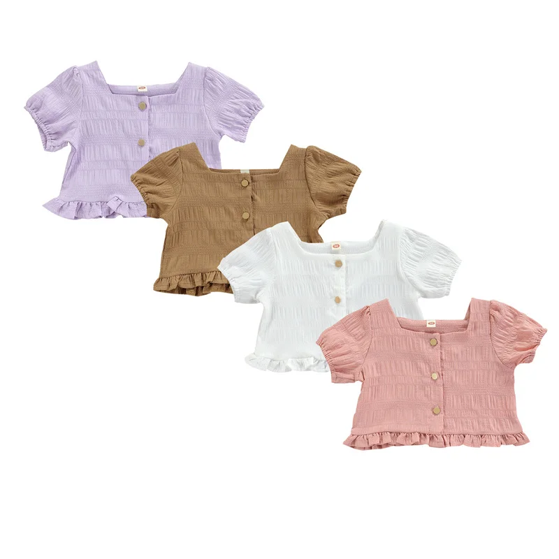 New Toddler Girls Button Down T-Shirt, Short Puff Sleeve Solid Color Ruffle Hem Smocked Tops,1-6Years
New Toddler Girls Button Down T-Shirt, Short Puff Sleeve Solid Color Ruffle Hem Smocked Tops,1-6Years
