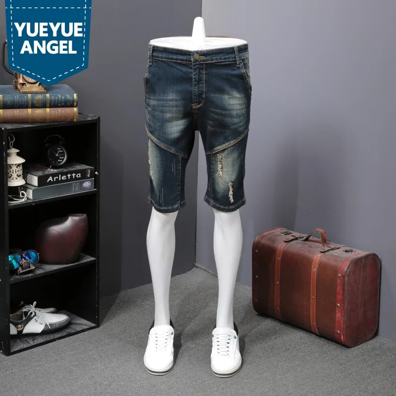 Summer Vintage Splice Knee-Length Shorts Men Hole Ripped Casual Biker Denim Shorts Fashion Slim Zipper Thin Hot Pants Dark Blue
Summer Vintage Splice Knee-Length Shorts Men Hole Ripped Casual Biker Denim Shorts Fashion Slim Zipper Thin Hot Pants Dark Blue