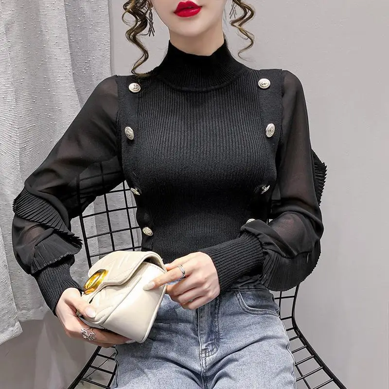 Spring new style foreign style breasted knitted bottomed sweater women's slim lotus sleeve turtleneck sweater
Spring new style foreign style breasted knitted bottomed sweater women's slim lotus sleeve turtleneck sweater