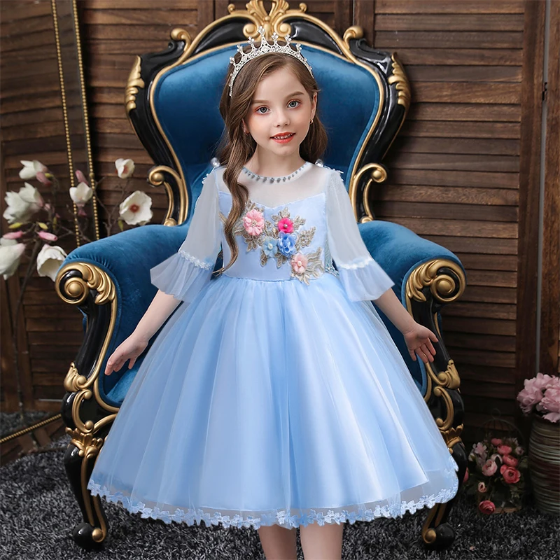 Girls Princess Party Dresses Lace Mesh Middle Sleeve Three-Dimensional Flower Dress Girl 10 Years Old Dress
Girls Princess Party Dresses Lace Mesh Middle Sleeve Three-Dimensional Flower Dress Girl 10 Years Old Dress