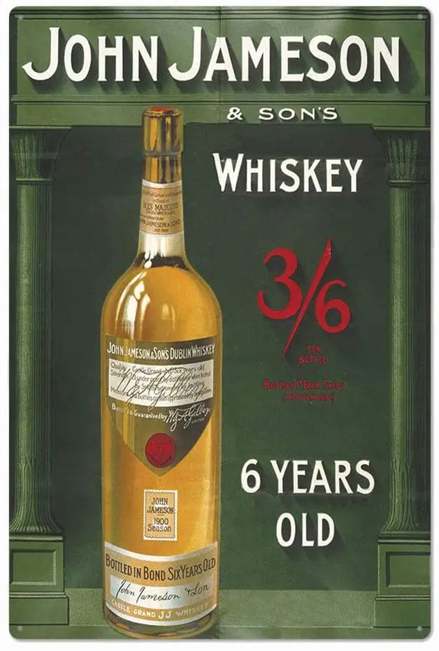Original Vintage Design 6 Years Old Whiskey Tin Metal Wall Art Signs, John Jameson Thick Tinplate Print Poster Wall Decoration
Original Vintage Design 6 Years Old Whiskey Tin Metal Wall Art Signs, John Jameson Thick Tinplate Print Poster Wall Decoration