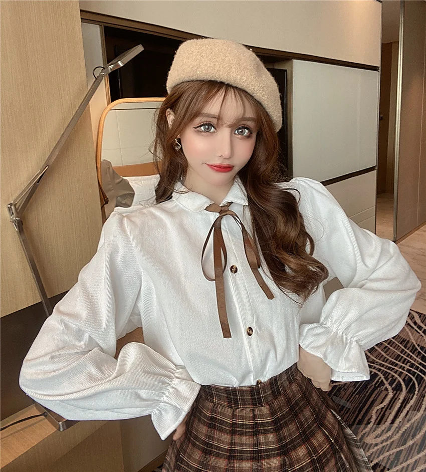 Shirt for Women 2021 Autumn New Age-Reducing College Style Lace-up Thickened Long-Sleeved Top
Shirt for Women 2021 Autumn New Age-Reducing College Style Lace-up Thickened Long-Sleeved Top