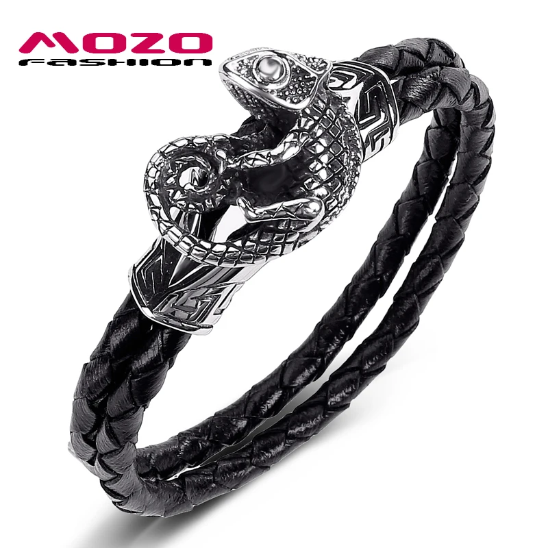 2020 New Men Jewelry Black Genuine Leather Bracelet Stainless Steel Punk Lizard Charm Chameleon Women Bangles
2020 New Men Jewelry Black Genuine Leather Bracelet Stainless Steel Punk Lizard Charm Chameleon Women Bangles