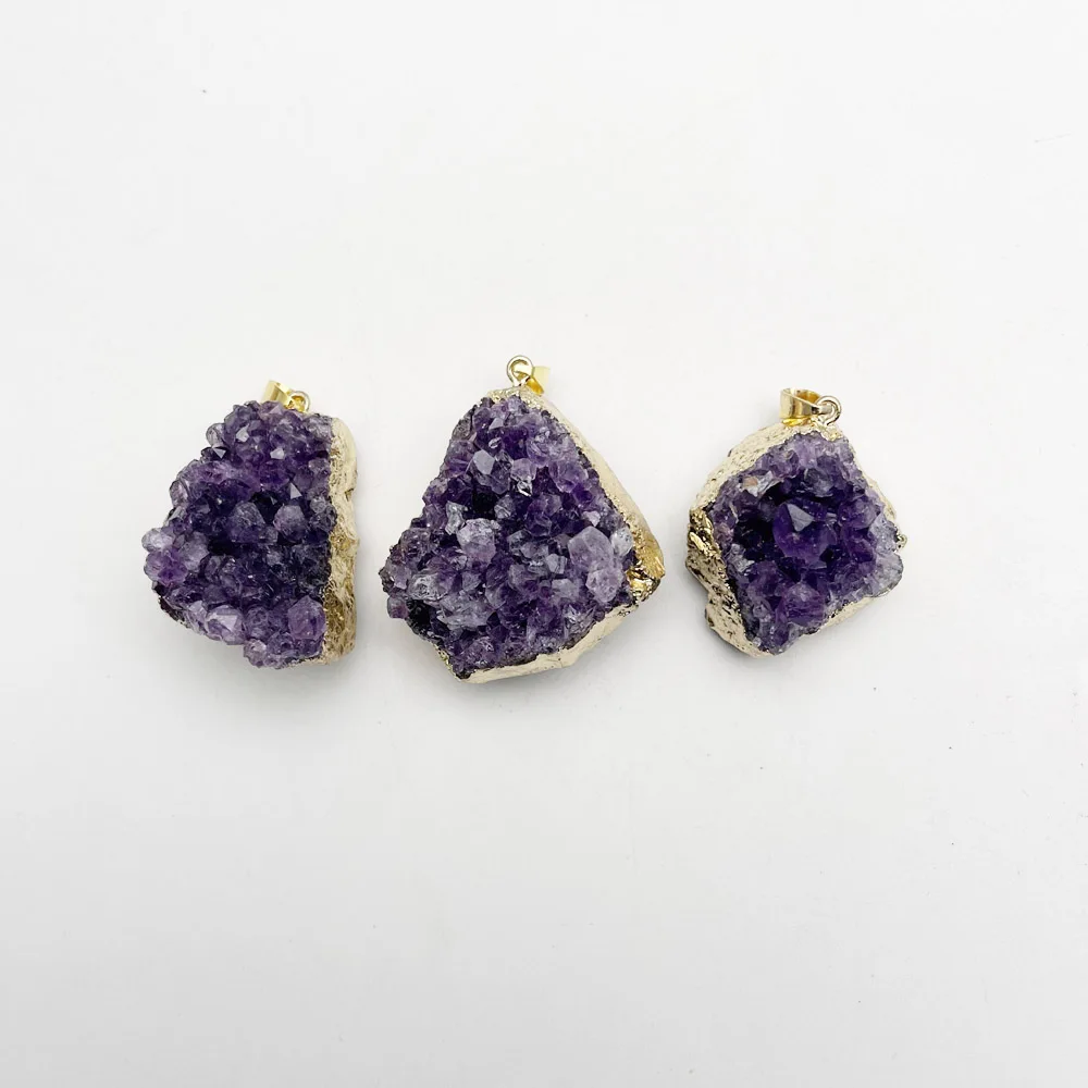 Natural Raw Amethysts Quartz Purple Crystal Cluster Healing Stones Necklace pendants for jewelry making Fashion accessories 2pc
Natural Raw Amethysts Quartz Purple Crystal Cluster Healing Stones Necklace pendants for jewelry making Fashion accessories 2pc